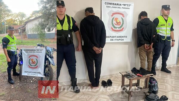 APREHENDEN A DOS JÓVENES Y RECUPERAN MOTOCICLETAS HURTADAS EN SAN JUAN DEL PARANÁ