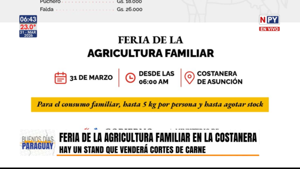 Feria de la Agricultura Familiar en la Costanera, hay un stand que venderá cortes de carne