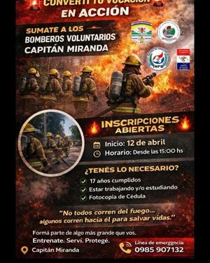 Capitán Miranda abre inscripciones para nuevos bomberos voluntarios