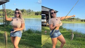 Modo Semana Santa: La Barbie paraguaya dejó la carne y se fue hasta el río a pescar