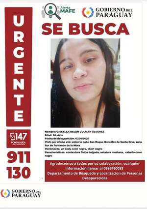 Alerta MAFE: buscan a joven de 16 años desaparecida en Fernando de la Mora - Policiales - ABC Color