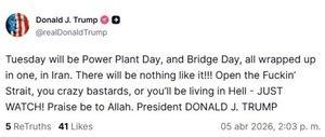 Trump exige a los "locos cabrones" de Irán que abran para el martes "el puto estrecho" de Ormuz