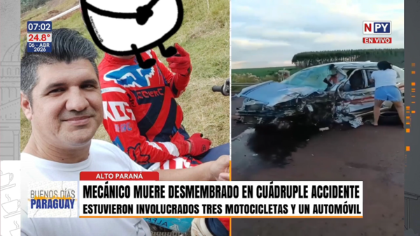 Hombre fallece desmembrado en cuádruple accidente en Alto Paraná