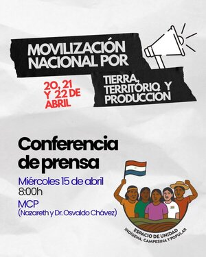 Organizaciones indígenas y campesinas anuncian movilización nacional del 20 al 22 de abril