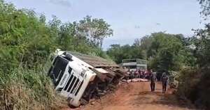La Nación / Camión que llevaba cerdos volcó y murieron más de 100 animales en Itapúa