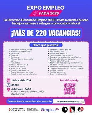 Expo Empleo FADA ofrecerá más de 200 vacancias este viernes en San Lorenzo - ADN Digital