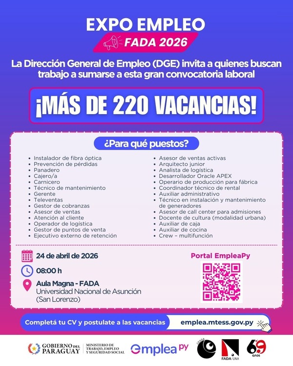 Expo Empleo FADA ofrecerá más de 200 vacancias este viernes en San Lorenzo - ADN Digital