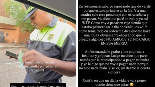 Joven acusa a la PMT de supuesta coima y agresión