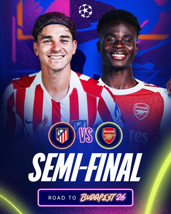 Atlético de Madrid y Arsenal animan la segunda semifinal de la UEFA Champions League 2025/26