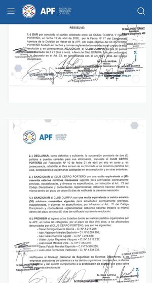 Tribunal de la APF falla tras incidentes en el superclásico: puntos para Olimpia y sanciones económicas - Concepción al Día