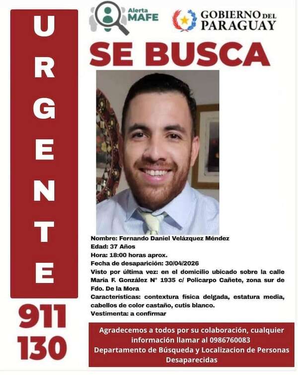 Alerta MAFE: buscan a dos hombres desaparecidos en Fernando de la Mora y Guarambaré - Policiales - ABC Color