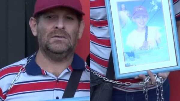 Papá del pequeño Tobías se encadenó frente a la Fiscalía: "Soy un muerto en vida"