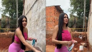 Laurys Dyva lavó su bombacha en la obra de sus albañiles