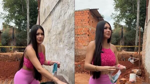 Laurys Dyva lavó su bombacha en la obra de sus albañiles