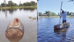 Inundaciones en el Chaco: Usan un tronco de samu’u como canoa